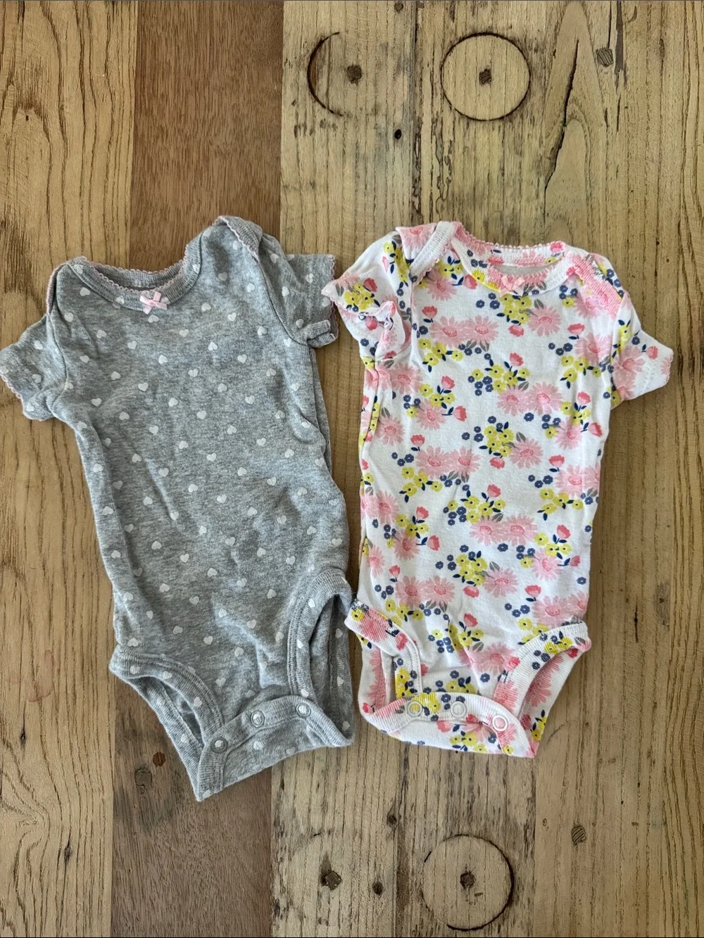 Carter's Gray Heart & Pink Floral One-Piece Bodysuit Set